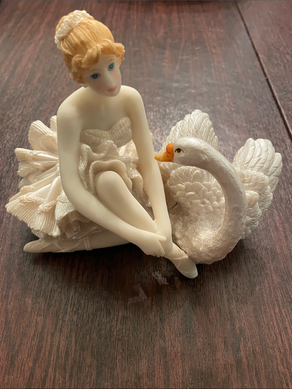 Ivory Ballerina Figurine with Swan wind up music box